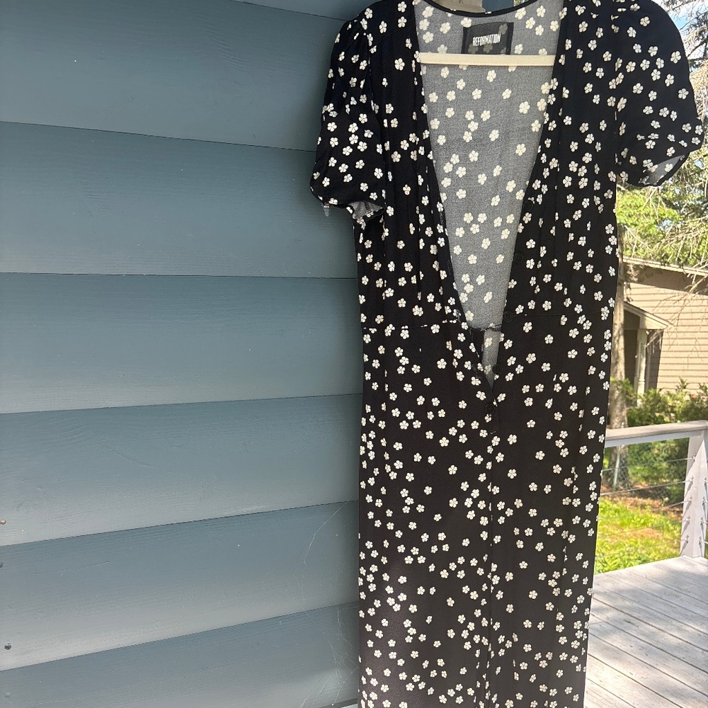 Reformation Polka Dot Flower Jumpsuit
